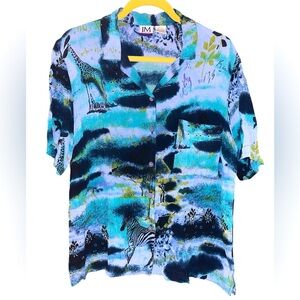 “JM Collection” VTG 90’s, Rayon, button down Safari shirt